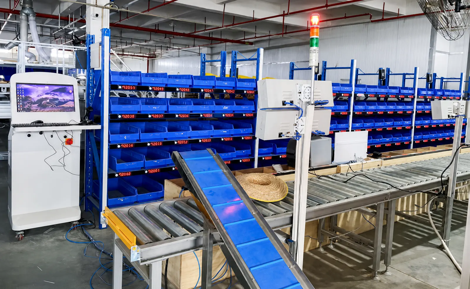 Computer control station and conveyor for hardware sorting