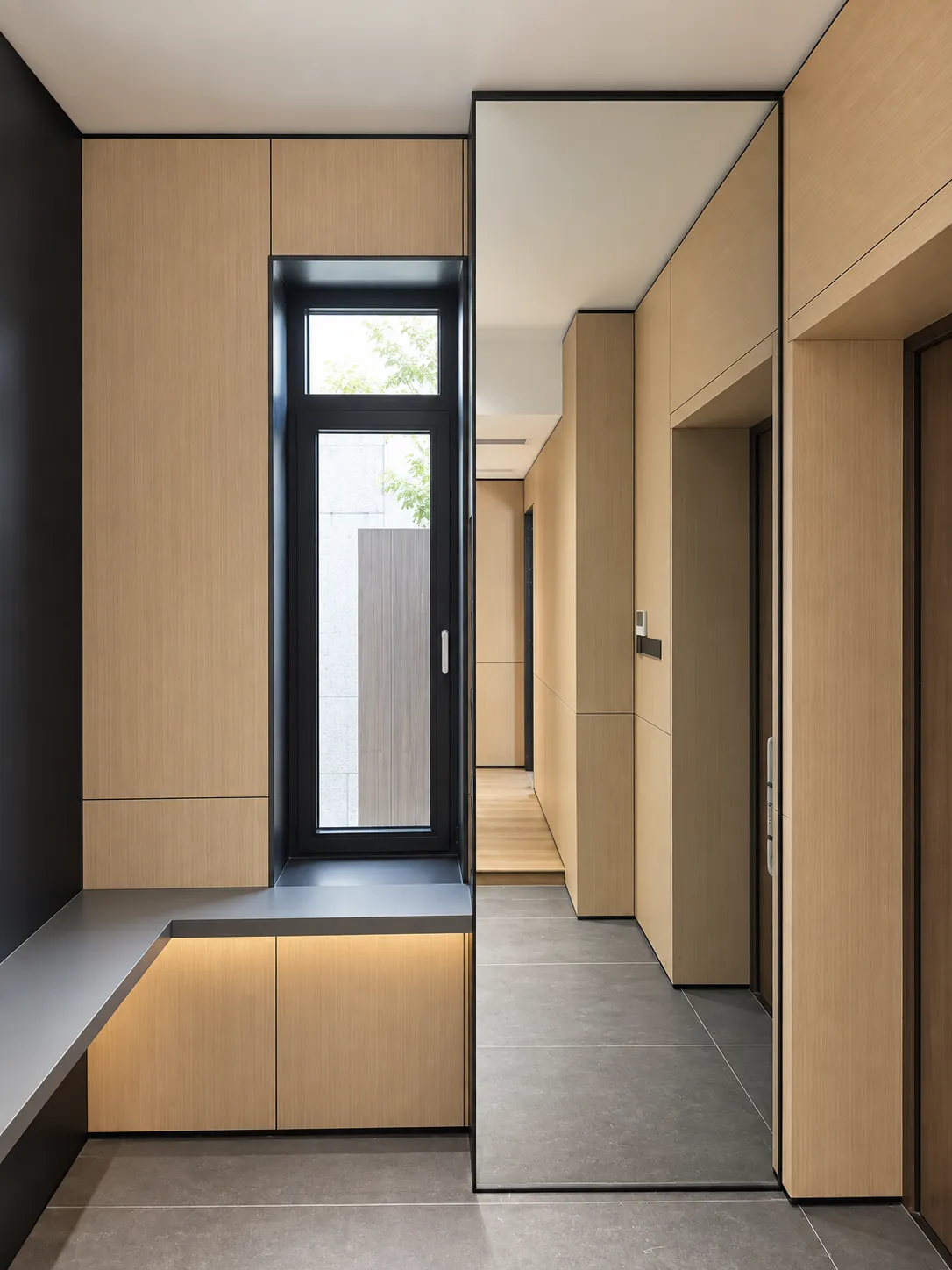 Concealed-track entrance door