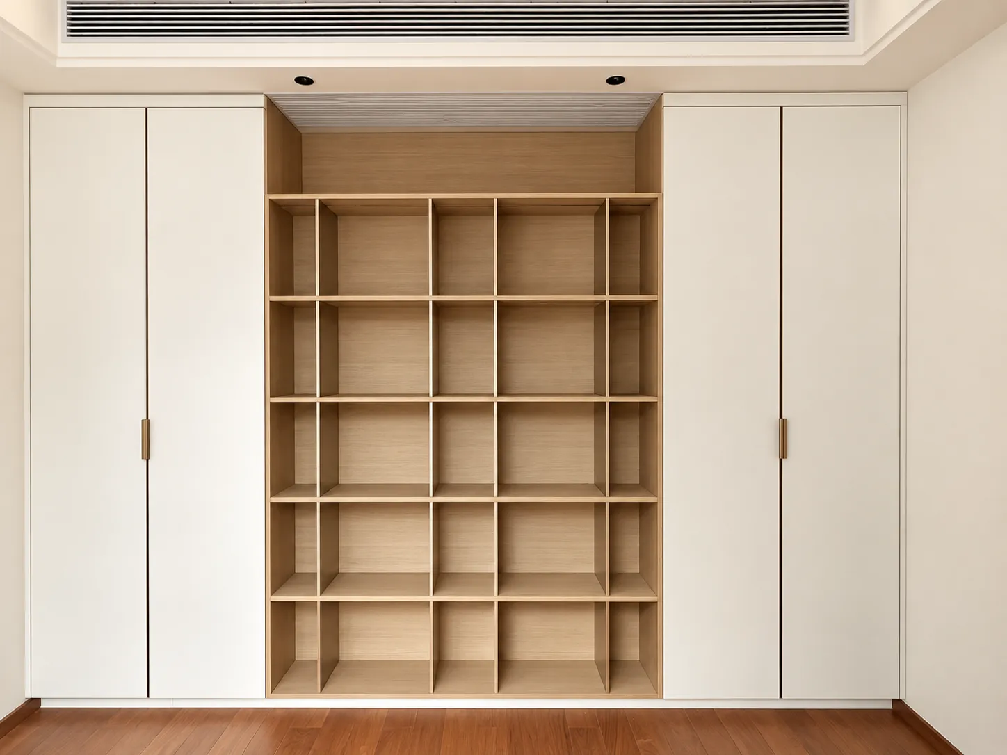 Study | Open shelves within a quiet wall