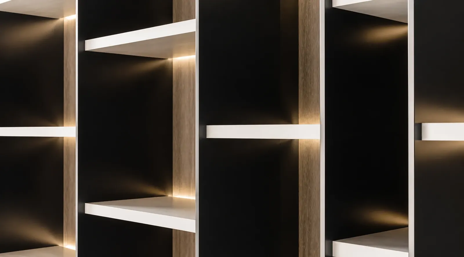 Lighting integrated into cabinet shelving