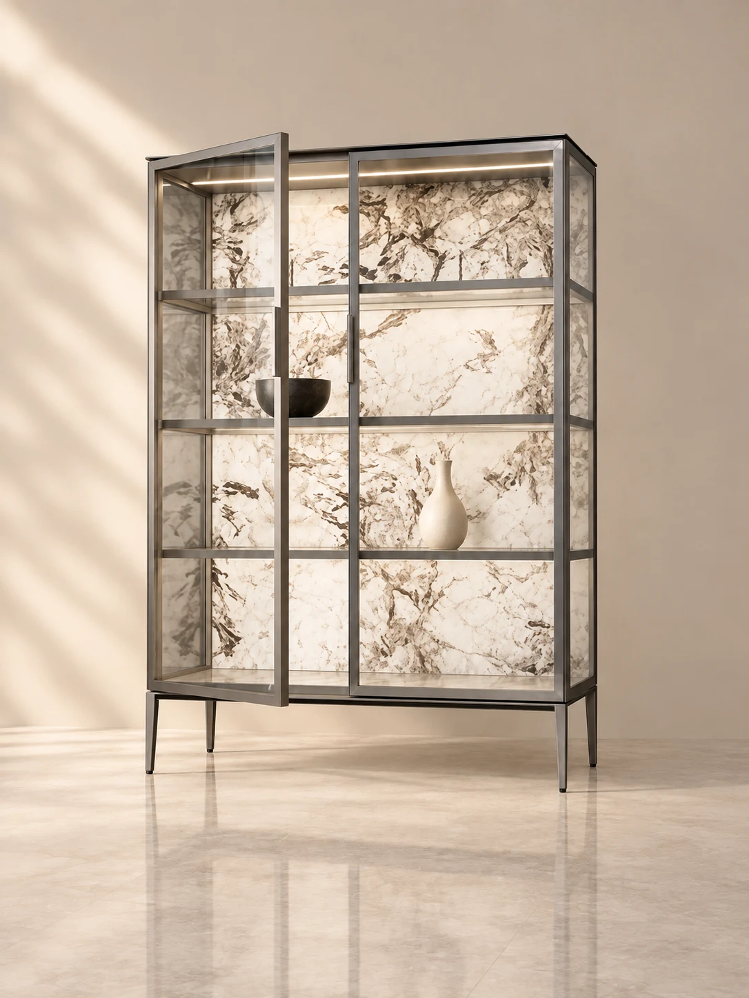 Veil textured display cabinet